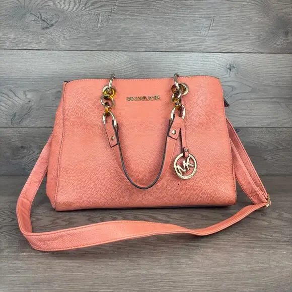 Michael Kors MK Satchel Hand Bag Shoulder Bag Peach Chain Cross Body Satchel - Picture 5 of 16